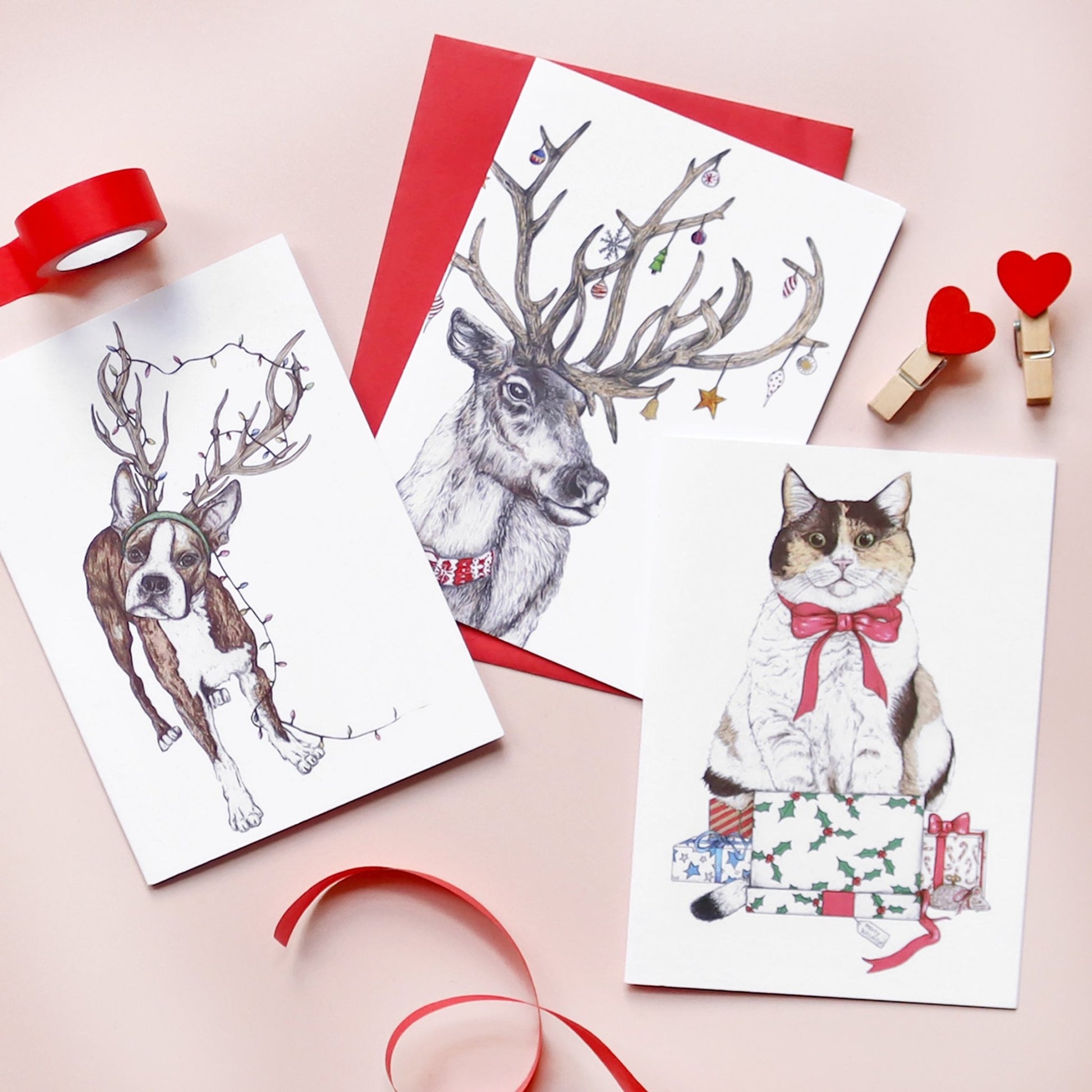 Santa's Helper Reindeer Greeting Card - Fawn and Thistle