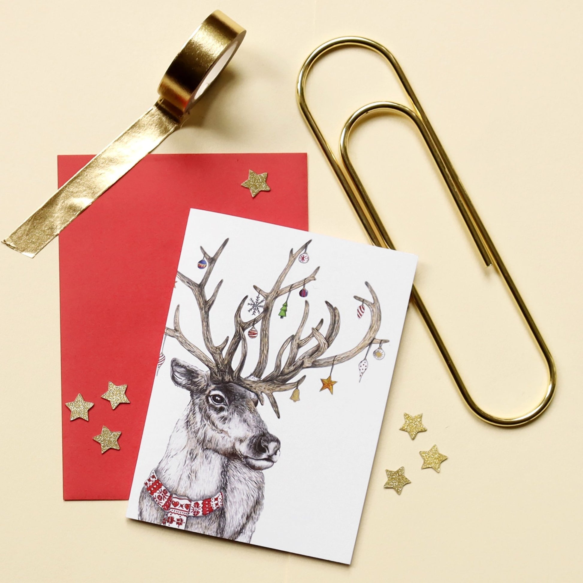 Santa's Helper Reindeer Greeting Card - Fawn and Thistle