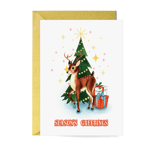 Season's Greetings Retro Reindeer Christmas Card - Fawn and Thistle