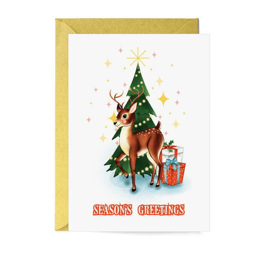 Season's Greetings Retro Reindeer Christmas Card - Fawn and Thistle