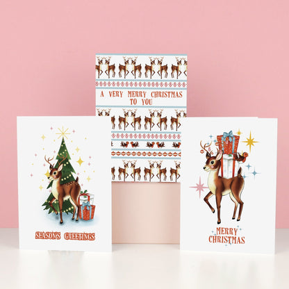 Season's Greetings Retro Reindeer Christmas Card - Fawn and Thistle