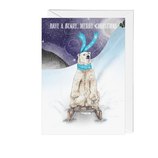 Sledding Polar Bear Winter Wonderland Christmas Card - Fawn and Thistle