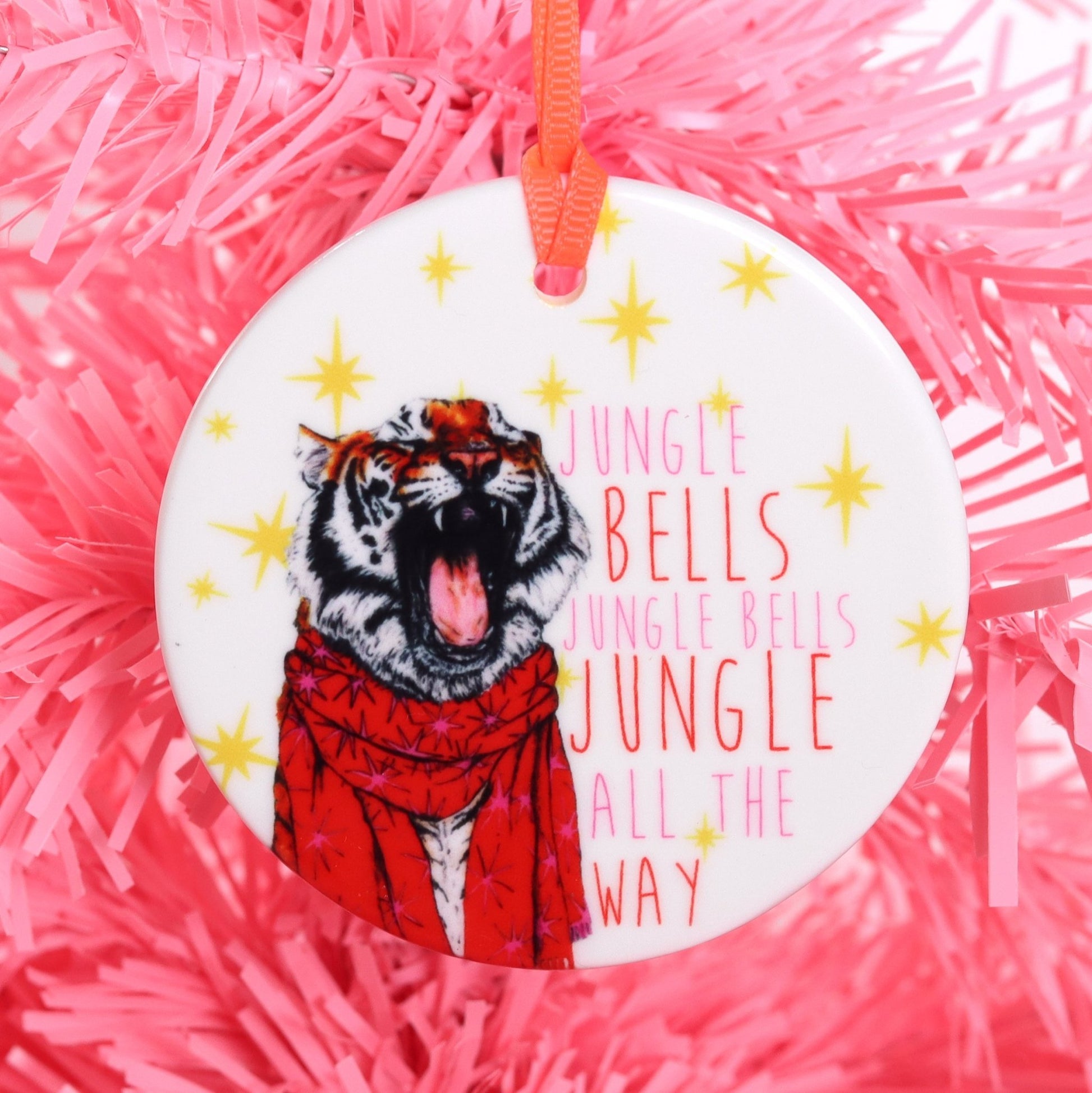 Tiger 'Jungle Bells' Ceramic Christmas Tree Decoration - Fawn and Thistle