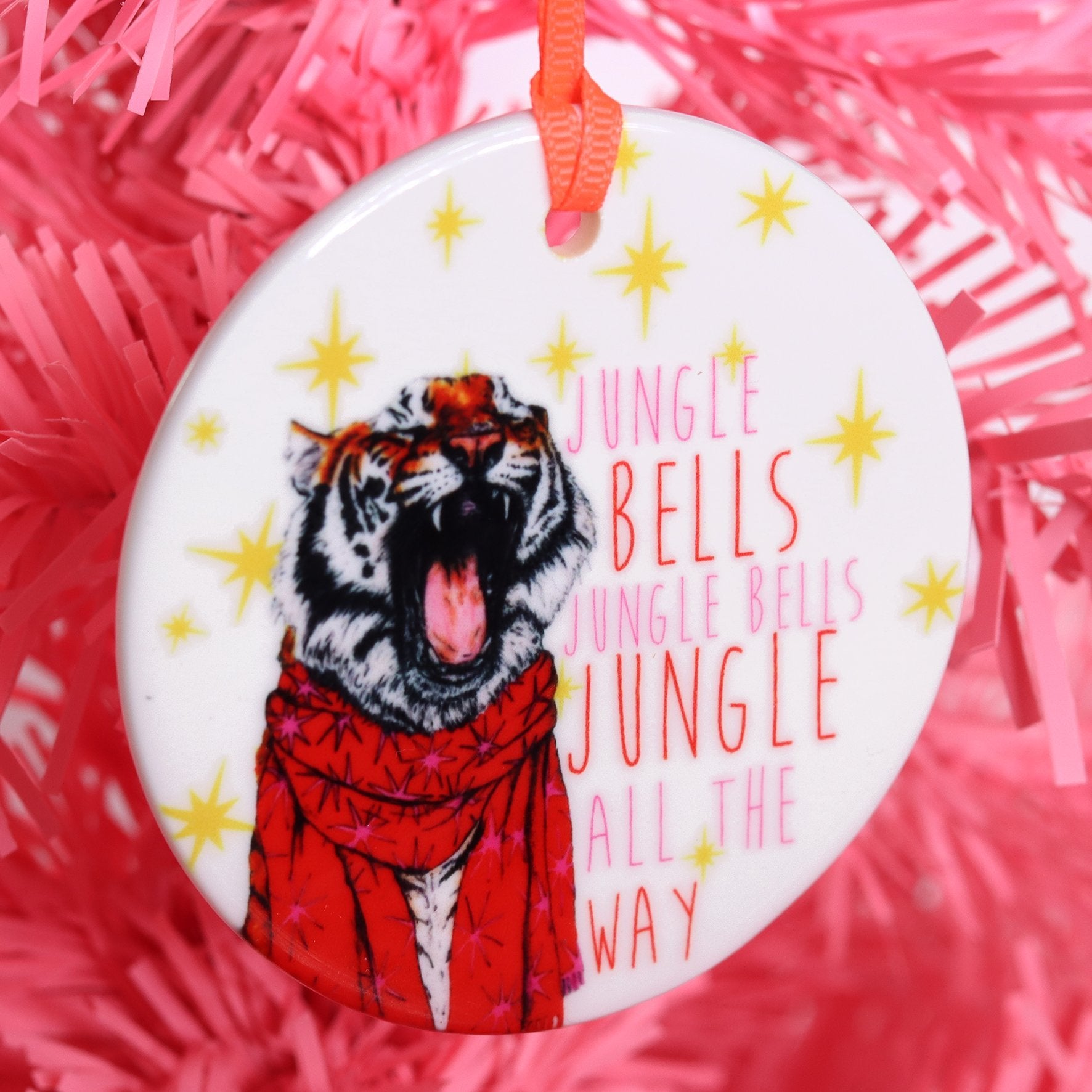 Tiger 'Jungle Bells' Ceramic Christmas Tree Decoration - Fawn and Thistle