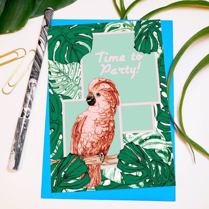 Time To Party Tropical Cockatoo Greeting Card - Fawn and Thistle
