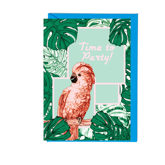 Time To Party Tropical Cockatoo Greeting Card - Fawn and Thistle