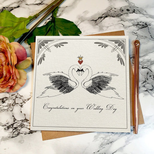 Wedding Day Swans Greeting Card - Fawn and Thistle