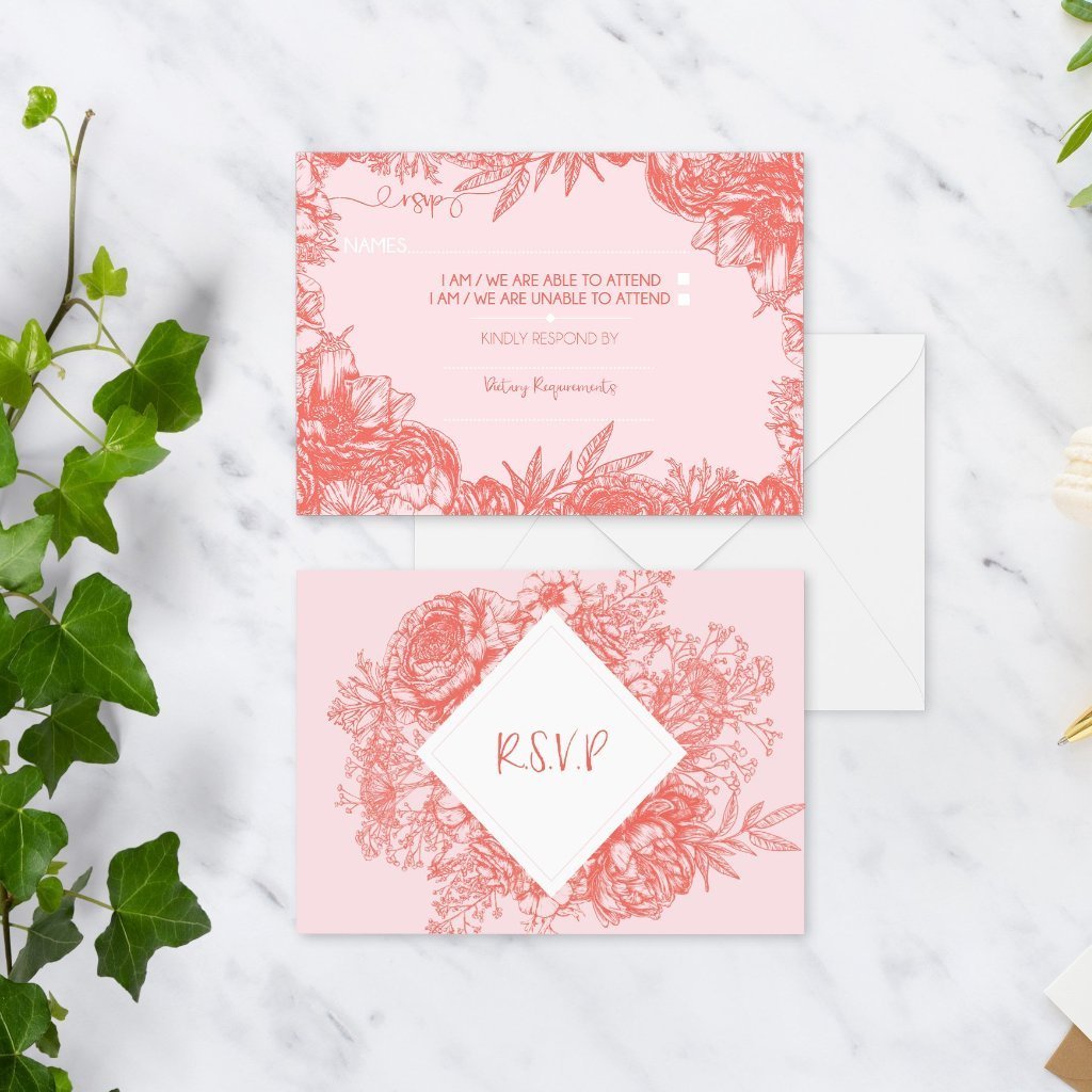 Wild Flower Peony Diy Wedding Invitation Set - Fawn and Thistle