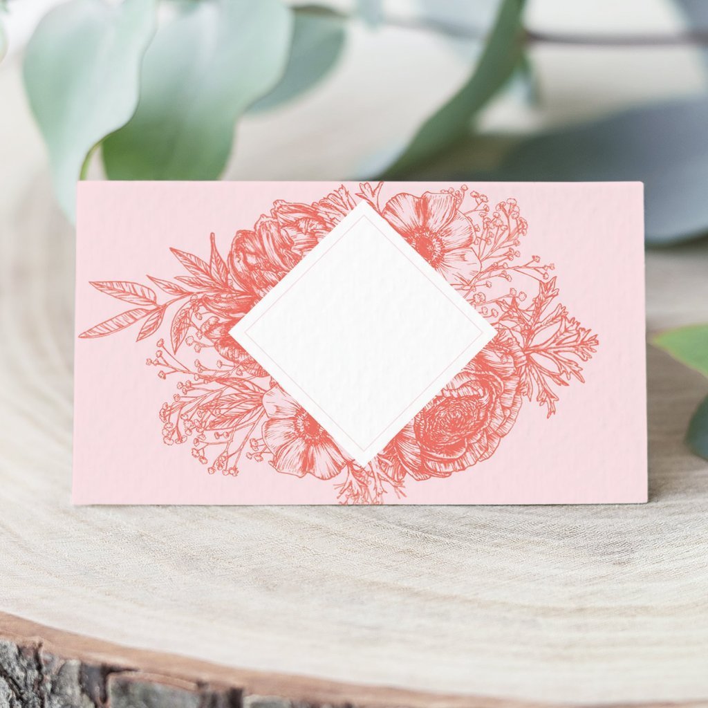 Wildflower Coral And Blush Wedding Place Cards Pack 10 - Fawn and Thistle